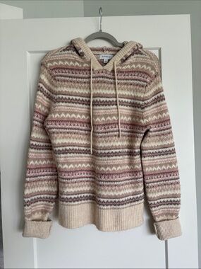 Evereve Cream, Pink & Tan Fair Isle Hooded Sweater